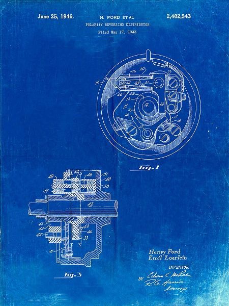 Borders, Cole 아티스트의 PP839-Faded Blueprint Ford Distributor 1946 Patent Poster작품입니다.
