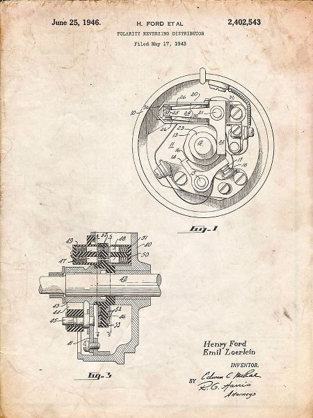 Borders, Cole 아티스트의 PP839-Vintage Parchment Ford Distributor 1946 Patent Poster작품입니다.