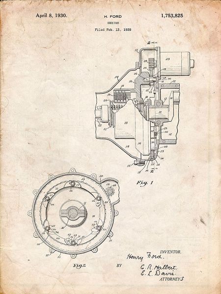 Borders, Cole 아티스트의 PP841-Vintage Parchment Ford Engine 1930 Patent Poster작품입니다.
