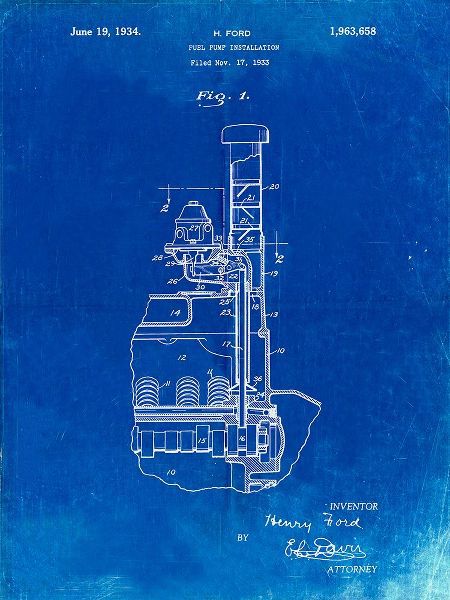 Borders, Cole 아티스트의 PP842-Faded Blueprint Ford Fuel Pump 1933 Patent Poster작품입니다.