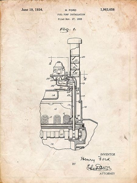 Borders, Cole 아티스트의 PP842-Vintage Parchment Ford Fuel Pump 1933 Patent Poster작품입니다.