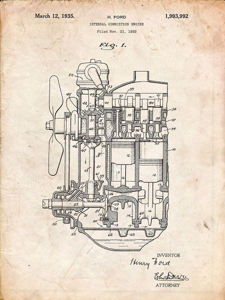 Borders, Cole 아티스트의 PP843-Vintage Parchment Ford Internal Combustion Engine Patent Poster작품입니다.