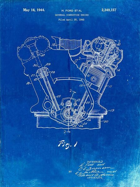 Borders, Cole 아티스트의 PP844-Faded Blueprint Ford Internal Combustion Engine Poster작품입니다.