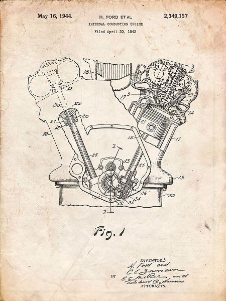Borders, Cole 아티스트의 PP844-Vintage Parchment Ford Internal Combustion Engine Poster작품입니다.
