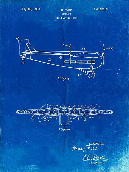 Borders, Cole 아티스트의 PP849-Faded Blueprint Ford Tri-Motor Airplane &quot;The Tin Goose&quot; Patent Poster작품입니다.