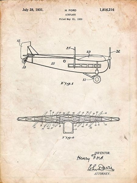 Borders, Cole 아티스트의 PP849-Vintage Parchment Ford Tri-Motor Airplane &quot;The Tin Goose&quot; Patent Poster작품입니다.