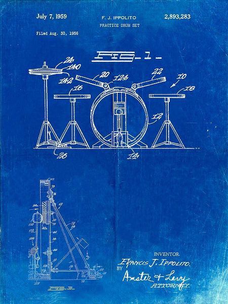Borders, Cole 아티스트의 PP852-Faded Blueprint Frank Ippolito Practice Drum Set Patent Poster작품입니다.