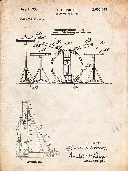 Borders, Cole 아티스트의 PP852-Vintage Parchment Frank Ippolito Practice Drum Set Patent Poster작품입니다.