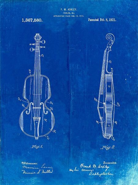 Borders, Cole 아티스트의 PP853-Faded Blueprint Frank M. Ashley Violin Patent Poster작품입니다.