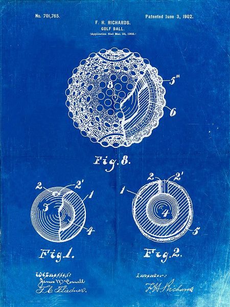 Borders, Cole 아티스트의 PP856-Faded Blueprint Golf Ball 1902 Patent Poster작품입니다.