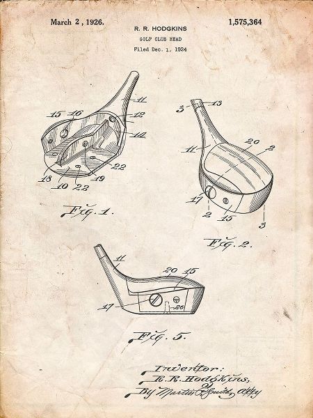 Borders, Cole 아티스트의 PP858-Vintage Parchment Golf Fairway Club Head Patent Poster작품입니다.