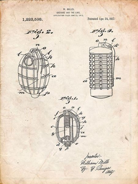 Borders, Cole 아티스트의 PP866-Vintage Parchment Hand Grenade 1915 Patent Poster작품입니다.
