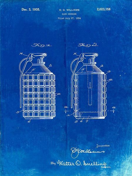 Borders, Cole 아티스트의 PP867-Faded Blueprint Hand Grenade Patent Poster작품입니다.