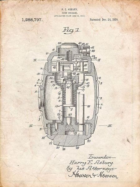 Borders, Cole 아티스트의 PP868-Vintage Parchment Hand Grenade World War 1 Patent Poster작품입니다.