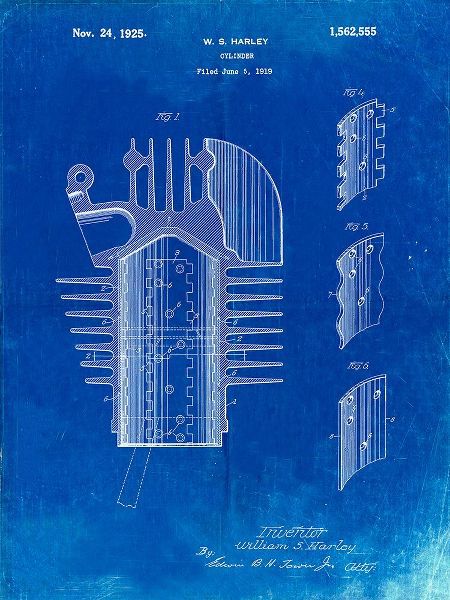 Borders, Cole 아티스트의 PP869-Faded Blueprint Harley Davidson Cylinder 1919 Patent Poster작품입니다.