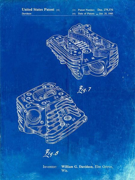 Borders, Cole 아티스트의 PP870-Faded Blueprint Harley Davidson Engine Head Patent Poster작품입니다.
