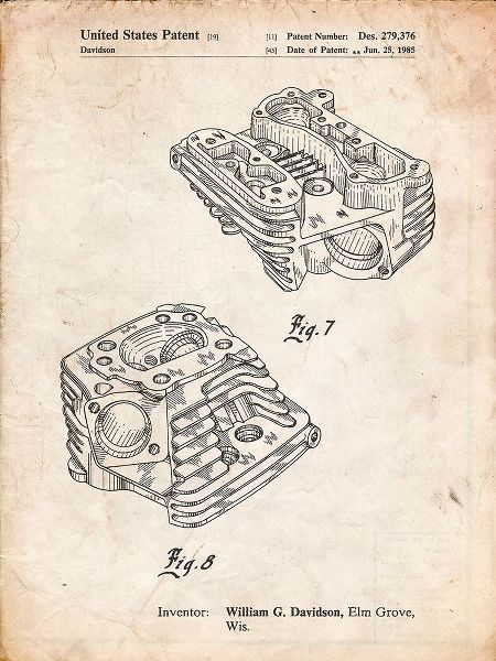 Borders, Cole 아티스트의 PP870-Vintage Parchment Harley Davidson Engine Head Patent Poster작품입니다.
