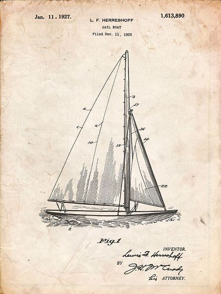 Borders, Cole 아티스트의 PP878-Vintage Parchment Herreshoff R 40 Gamecock Racing Sailboat Patent Poster작품입니다.