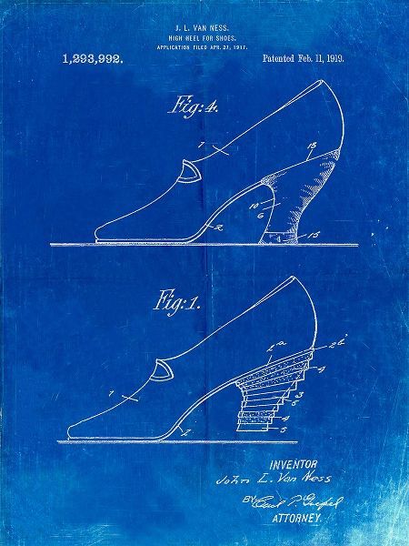 Borders, Cole 아티스트의 PP879-Faded Blueprint High Heel Shoes 1919 Patent Poster작품입니다.
