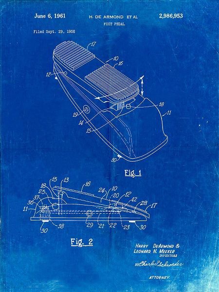 Borders, Cole 아티스트의 PP883-Faded Blueprint Horace N Rowe Wah Pedal Patent Poster작품입니다.