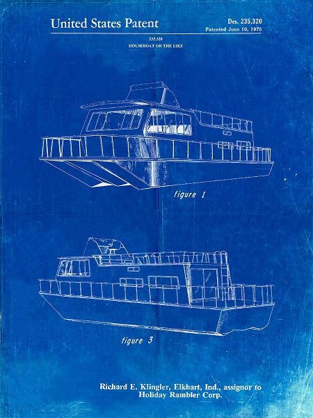 Borders, Cole 아티스트의 PP884-Faded Blueprint Houseboat Patent Poster작품입니다.