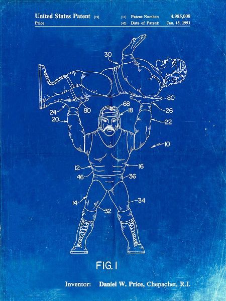 Borders, Cole 아티스트의 PP885-Faded Blueprint Hulk Hogan Wrestling Action Figure Patent Poster작품입니다.