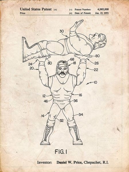 Borders, Cole 아티스트의 PP885-Vintage Parchment Hulk Hogan Wrestling Action Figure Patent Poster작품입니다.
