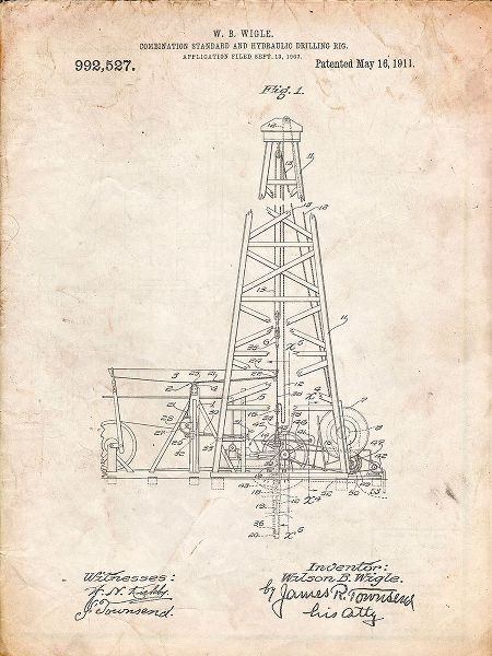 Borders, Cole 아티스트의 PP886-Vintage Parchment Hydraulic Drilling Rig Patent Poster작품입니다.