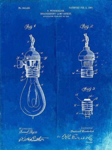 Borders, Cole 아티스트의 PP890-Faded Blueprint Incandescent Lamp Socket Patent Poster작품입니다.