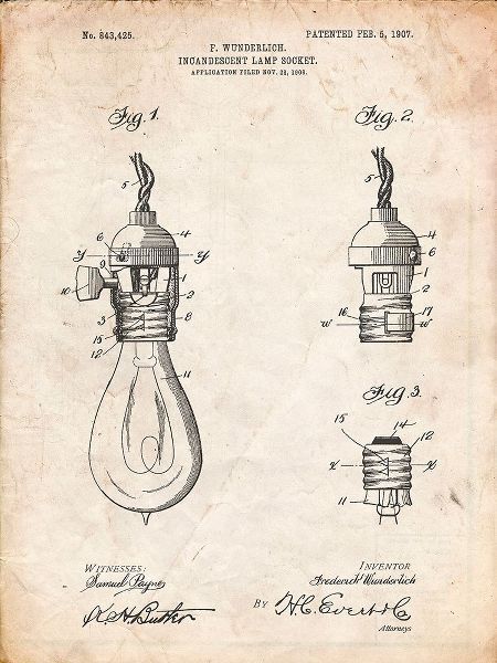 Borders, Cole 아티스트의 PP890-Vintage Parchment Incandescent Lamp Socket Patent Poster작품입니다.
