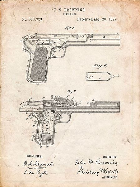 Borders, Cole 아티스트의 PP894-Vintage Parchment J.M. Browning Pistol Patent Poster작품입니다.