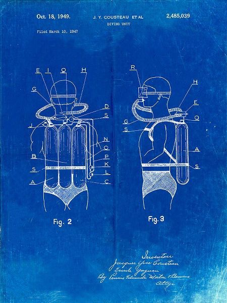 Borders, Cole 아티스트의 PP897-Faded Blueprint Jacques Cousteau Diving Suit Patent Poster작품입니다.