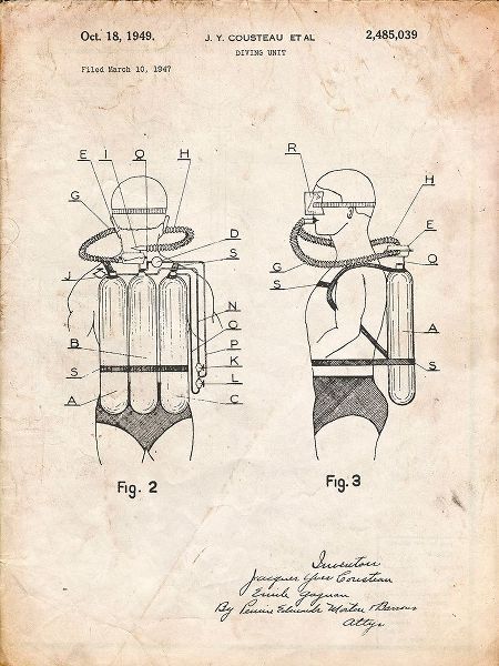Borders, Cole 아티스트의 PP897-Vintage Parchment Jacques Cousteau Diving Suit Patent Poster작품입니다.