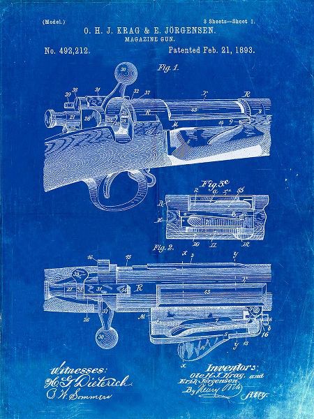 Borders, Cole 아티스트의 PP913-Faded Blueprint Krag JÃrgensen Repeating Rifle Patent Print작품입니다.