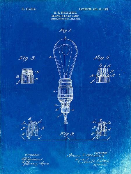 Borders, Cole 아티스트의 PP917-Faded Blueprint Large Filament Light Bulb Patent Poster작품입니다.