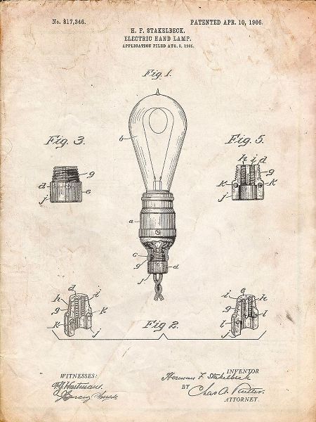 Borders, Cole 아티스트의 PP917-Vintage Parchment Large Filament Light Bulb Patent Poster작품입니다.
