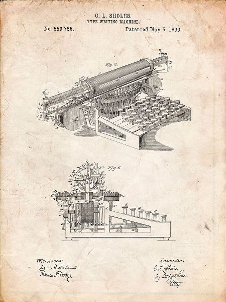 Borders, Cole 아티스트의 PP918-Vintage Parchment Last Sholes Typewriter Patent Poster작품입니다.