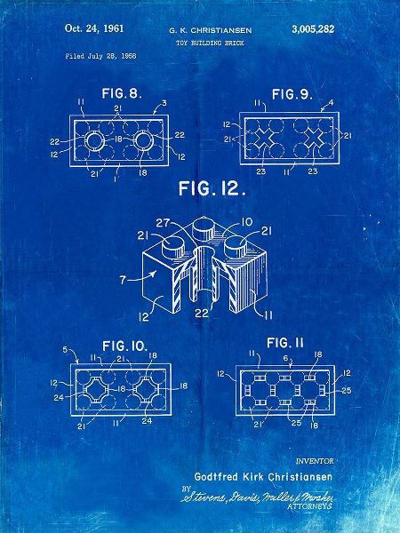 Borders, Cole 아티스트의 PP919-Faded Blueprint Lego Building Brick Patent Poster작품입니다.