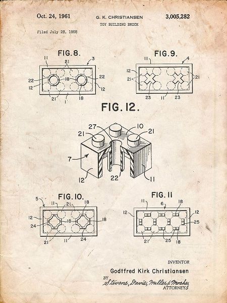 Borders, Cole 아티스트의 PP919-Vintage Parchment Lego Building Brick Patent Poster작품입니다.