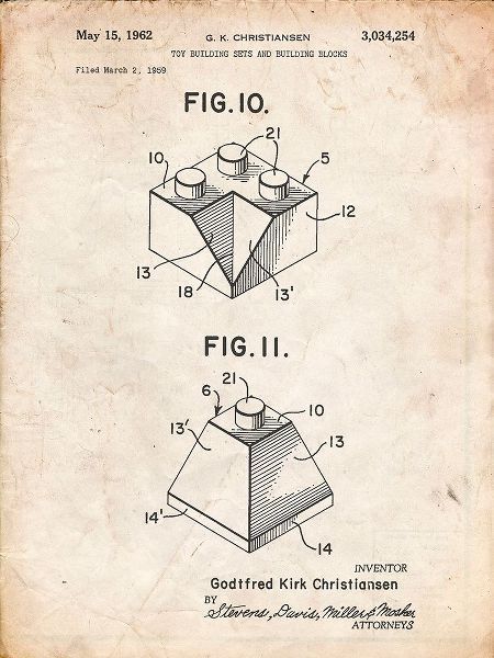 Borders, Cole 아티스트의 PP920-Vintage Parchment Lego Building Kit Blocks Patent Poster작품입니다.