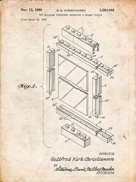 Borders, Cole 아티스트의 PP927-Vintage Parchment Lego Framed Window Building Kit Patent Poster작품입니다.