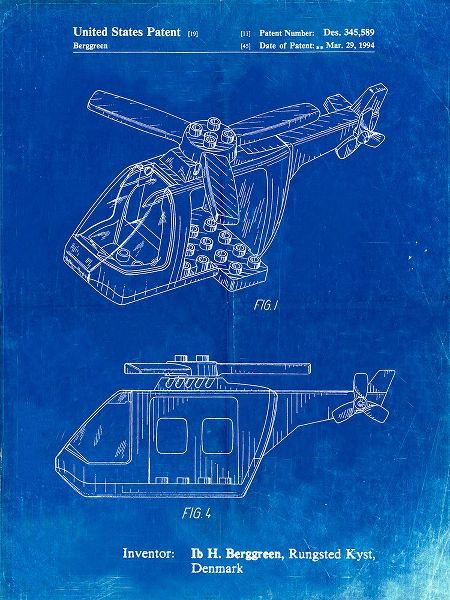 Borders, Cole 아티스트의 PP929-Faded Blueprint Lego Helicopter Building Kit Patent Poster작품입니다.