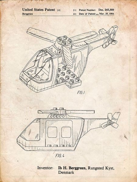 Borders, Cole 아티스트의 PP929-Vintage Parchment Lego Helicopter Building Kit Patent Poster작품입니다.