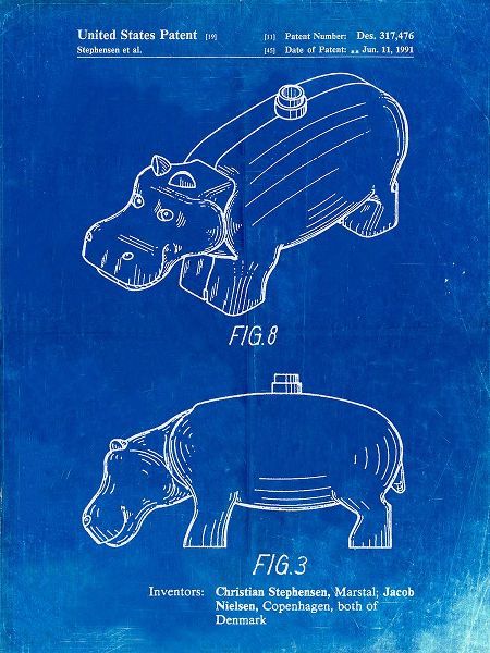 Borders, Cole 아티스트의 PP930-Faded Blueprint Lego Hippopotamus Patent Poster작품입니다.