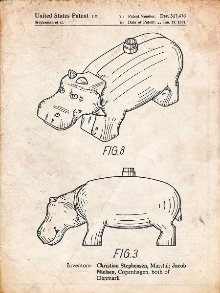 Borders, Cole 아티스트의 PP930-Vintage Parchment Lego Hippopotamus Patent Poster작품입니다.