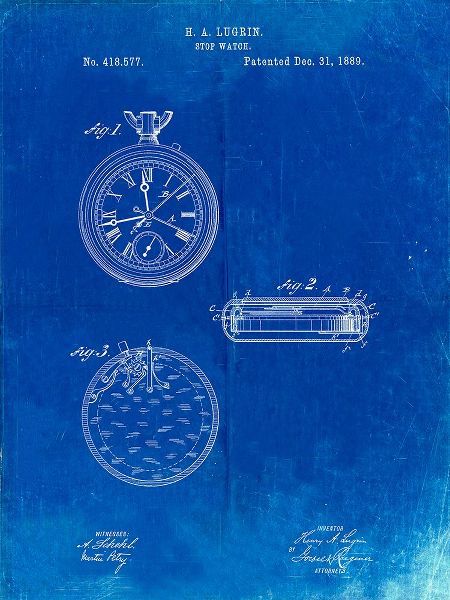 Borders, Cole 아티스트의 PP940-Faded Blueprint Lemania Swiss Stopwatch Patent Poster작품입니다.