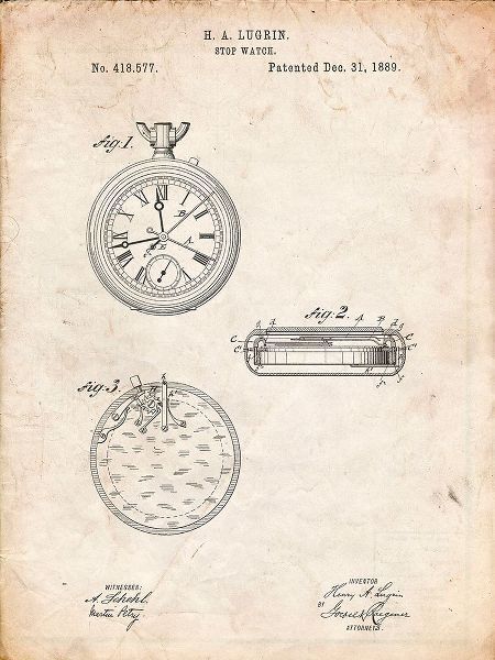 Borders, Cole 아티스트의 PP940-Vintage Parchment Lemania Swiss Stopwatch Patent Poster작품입니다.