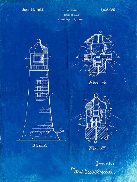 Borders, Cole 아티스트의 PP941-Faded Blueprint Lighthouse Patent Poster작품입니다.