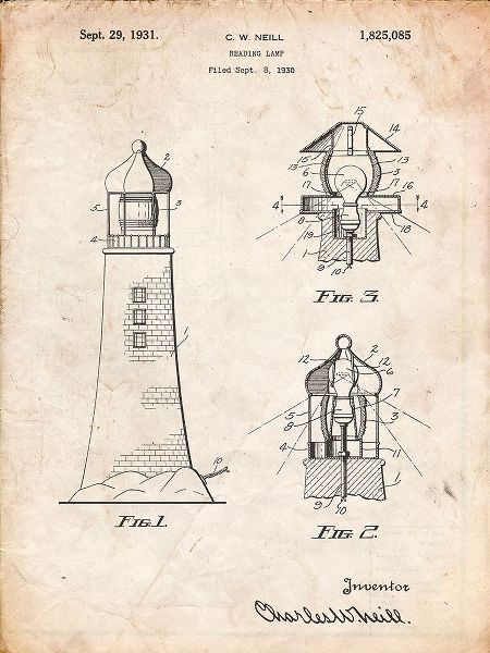 Borders, Cole 아티스트의 PP941-Vintage Parchment Lighthouse Patent Poster작품입니다.