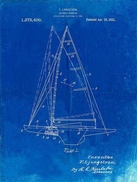 Borders, Cole 아티스트의 PP942-Faded Blueprint Ljungstrom Sailboat Rigging Patent Poster작품입니다.